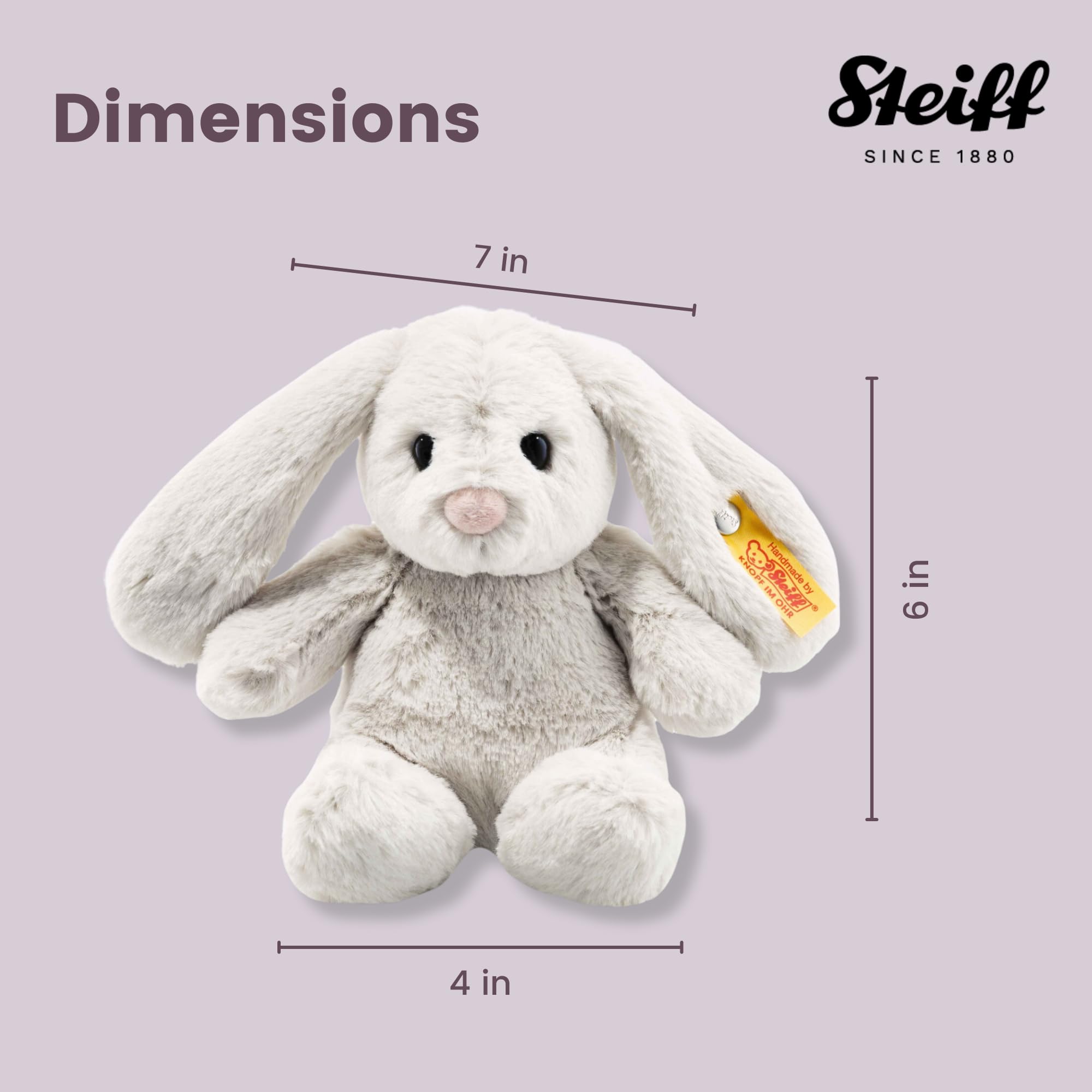 Steiff Hoppie Hase 18 cm hellgrau, Plüschtier Hase mit Schlappohren, Soft Cuddly Friends, flauschiges Stofftier zum Kuscheln